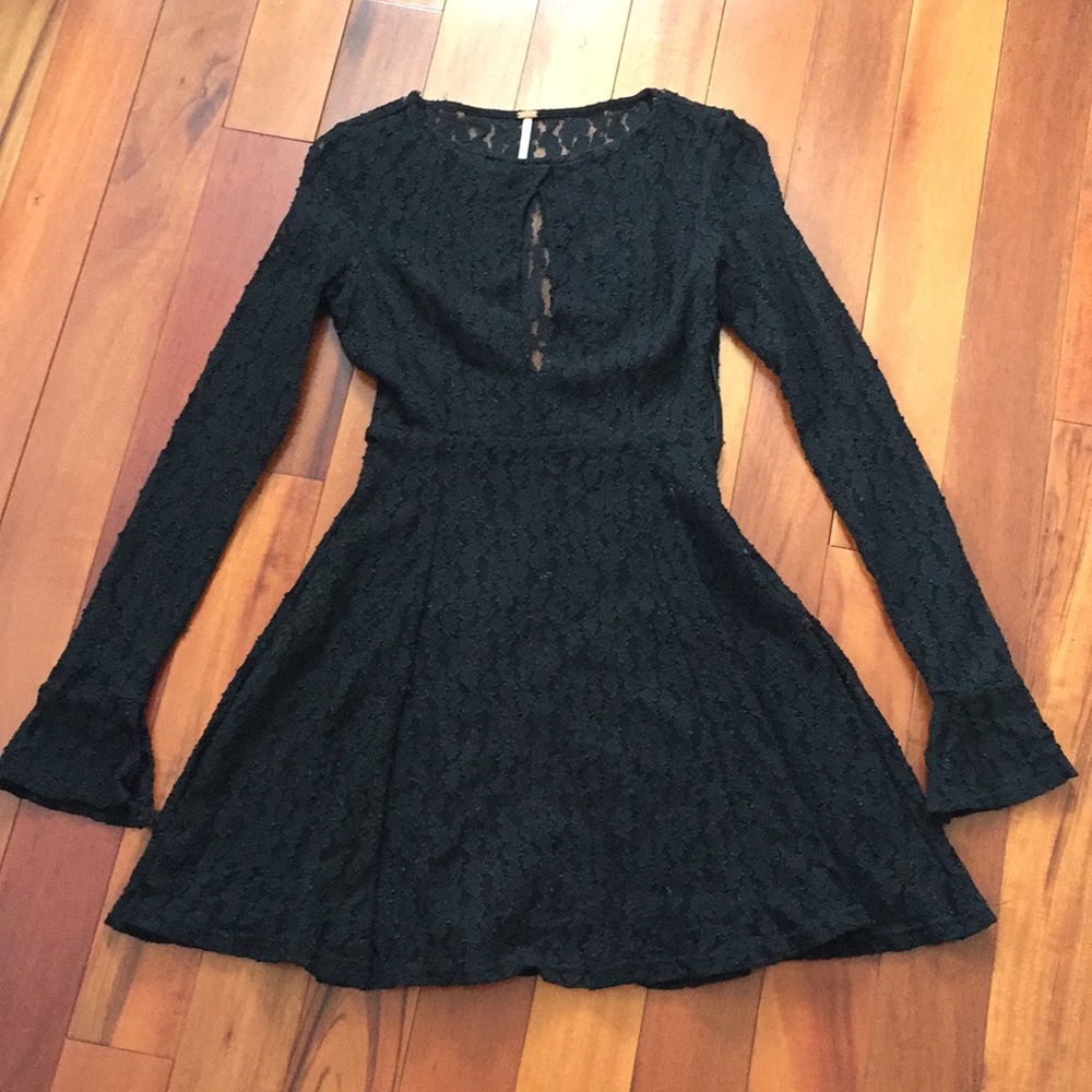 HP Free People Black Lace Fit & Flare Dress